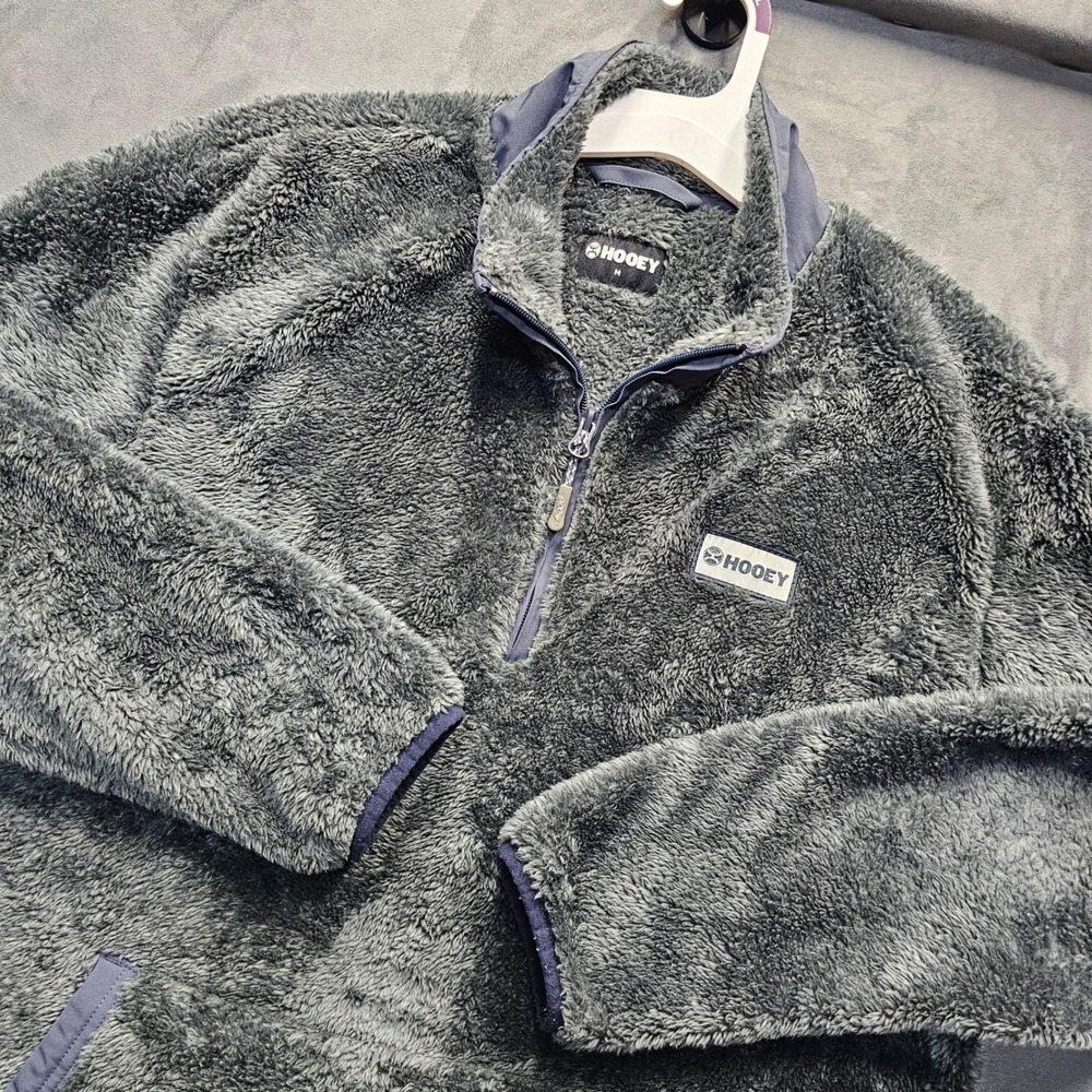 Hooey Men's Gray/Blue Sherpa Fleece Quarter Zip Pullover Jacket HJ077CHDE Size M